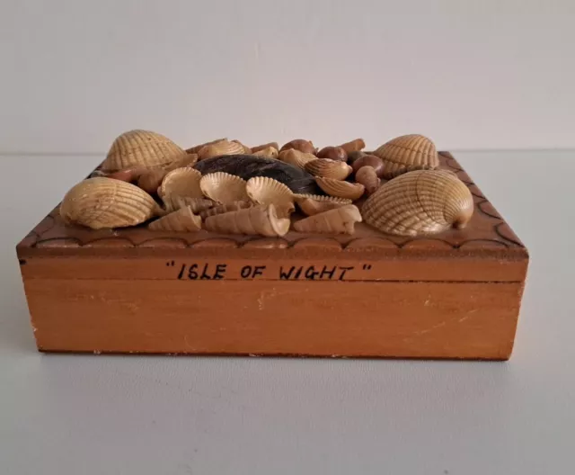 Wooden Box With Shell Decoration Isle Of Wight Souvenir Vintage 1970's 15x9x4cm 3