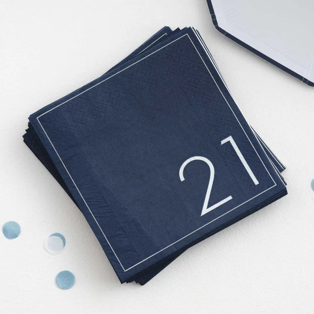Navy Blue 21st Birthday Paper Napkins | Age 21 Party Tableware Milestone x 16