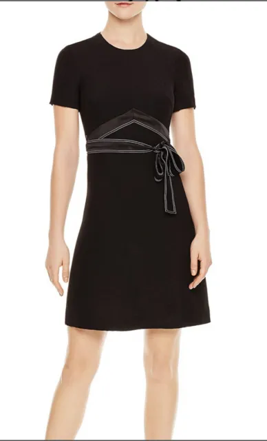 BNWT Sandro Black Isaure Silk-Sash A-Line Dress Net A Porter LBD Size 36