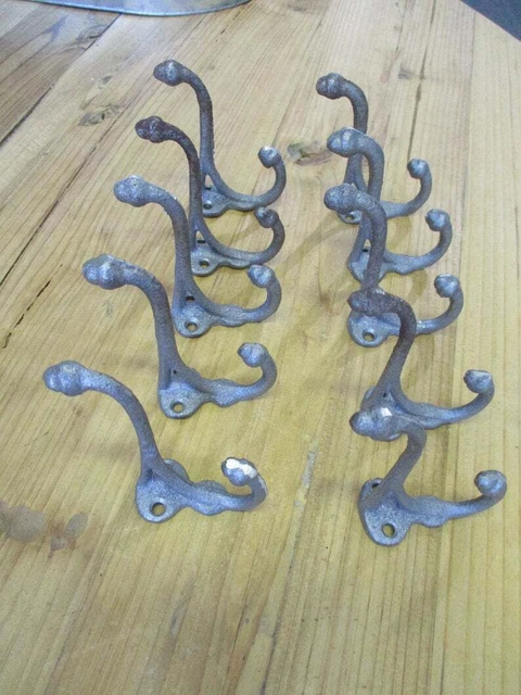 Antique Cast Iron Wall Hooks Silver Acorn Tree Coat Hat Towel Hanging Set of 10