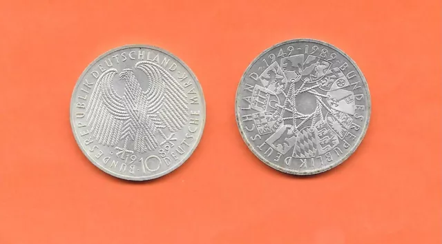 10 DM 1989 G  40Jahre BRD Silber Münze