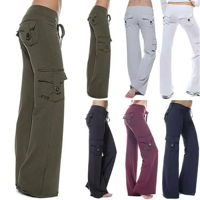 WOMENS LADIES SPORTS Combat Cargo Trousers Wide Leg Baggy Loose Pants Plus  Sizes £9.00 - PicClick UK