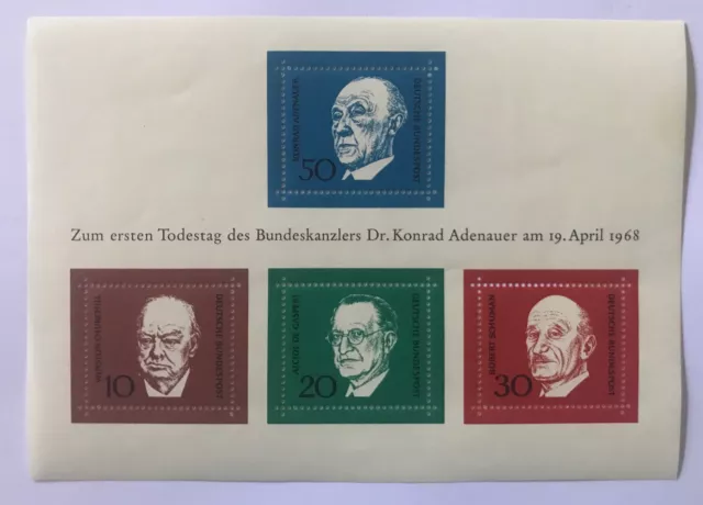 Bund Block  4 Zum ersten Todestag des Bundeskanzlers Dr. Konrad Adenauer postfr.