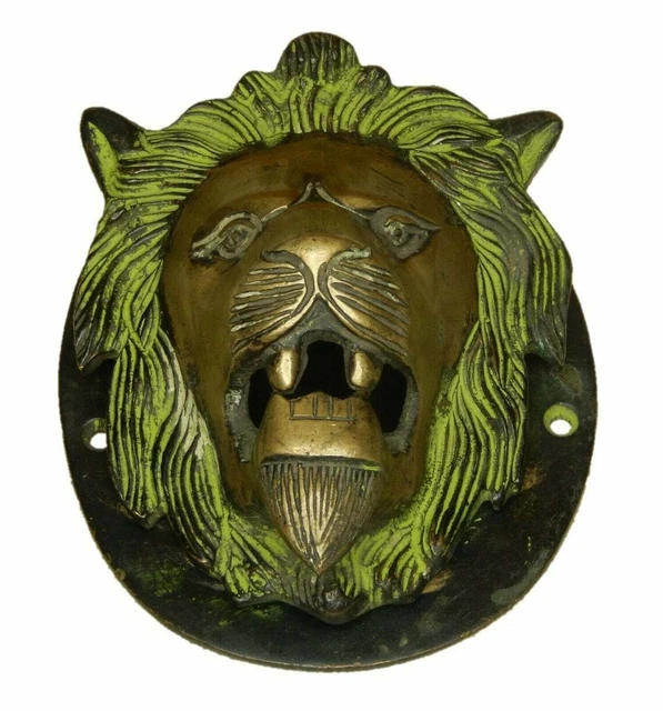 Lion Tête Sonnette Porte 12.7cm Laiton Chat Sauvage Visage Forme Heurtoir Tirer