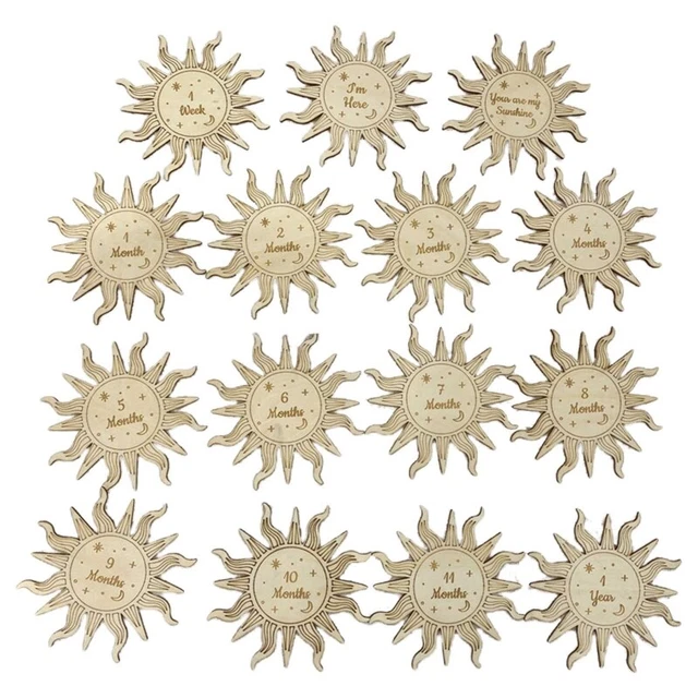 15 Pcs/Set for Sun Shaped Baby Wooden Cards Monthly Recording Cards To