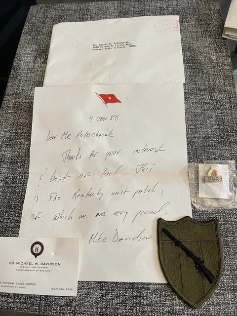 Brig General Michael Davidson Signed Correspondence Letter & Patch & Pin