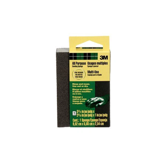3M Sanding Sponge, 908-ESF, Dual Grit Block, 3 3/4" x 2 5/8" x 1", Fine/Medium