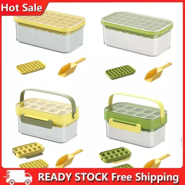 Ice Cube Tray with Dust Cover - Safe BPA Free Silicone Material Ice Box & Scoop