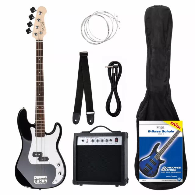 PB E-Bass Komplett Set Verstärker Combo Kabel Gigbag Band Bass Schule Buch DVD