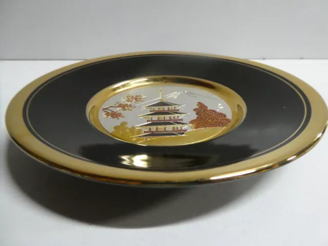 Japanese Studio Pottery Chockin Porcelain Gold Metal Hand Painted Plate Mt Fuji 3