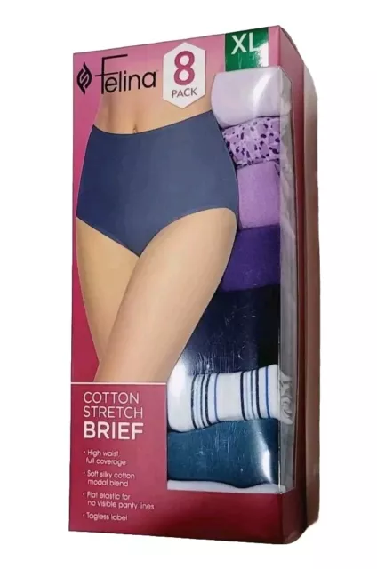 FELINA Women's 8 Pack Cotton Modal Stretch High Waist Tagless Brief, XL (8)