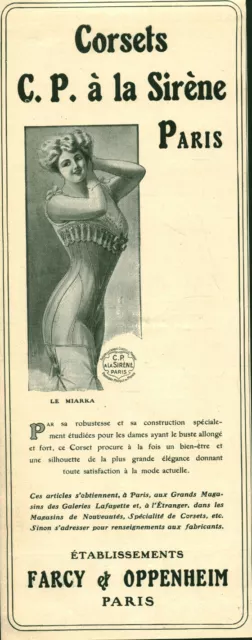 Publicité ancienne corsets C.P à la Sirène 1909 issue de magazine