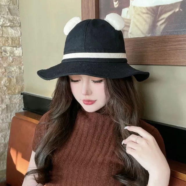 Big Brim Fisherman Hat Cat Ear Women Sun Hat Sweet Sunshade Bucket Hat  Fishing