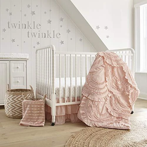 - Skylar Crib Bed Set - Baby Nursery Set - Blush - Soft Cascading Ruffles - 4