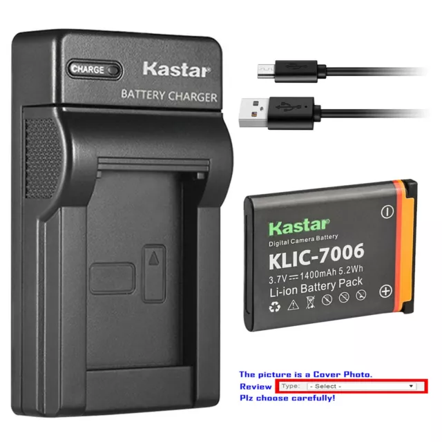 Kastar K7006 Battery Slim USB Charger for Kodak Easyshare Touch, Mini M200, MD30