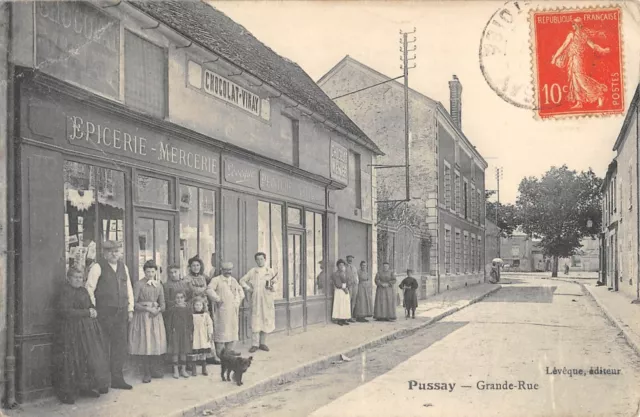 Cpa 91 Pussay / Grande Rue / Epicerie / Mercerie Leveque