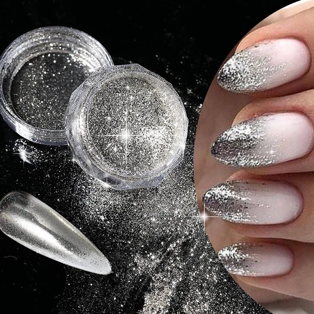 Lámina de plata brillo de uñas láminas de manicura escamas polvo brillante arte de uñas ⌒