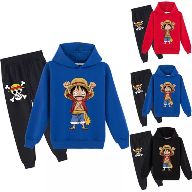 Kids Boys Girls Anime One Piece Print Hoodie Pullover Tracksuit Set Clothes New·
