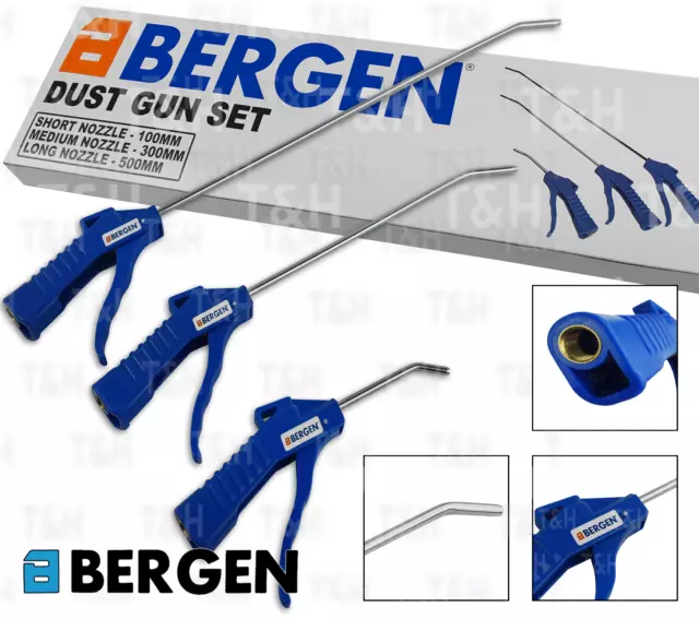 BERGEN Dust Gun Set 3pc Compressed Air Blow Blower Set 100mm 300mm 500mm Nozzle