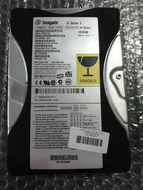 Seagate U5 Serie ST320413A 20GB HDD Disco Rigido Hard Disk Drive Ide 40-PIN Pata