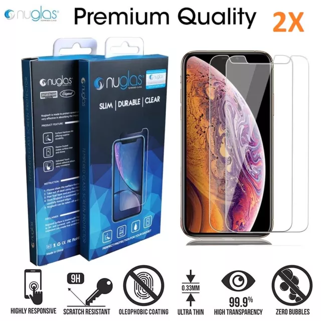 2x Nuglas Tempered Glass Screen Protector iPhone 15 14 13 12 11 Pro XR Max 8 6+