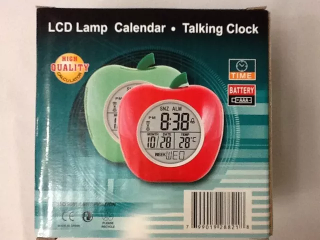 English Talking Alarm Clock Visually Blind Time Temp Voice RED Teacher Apple