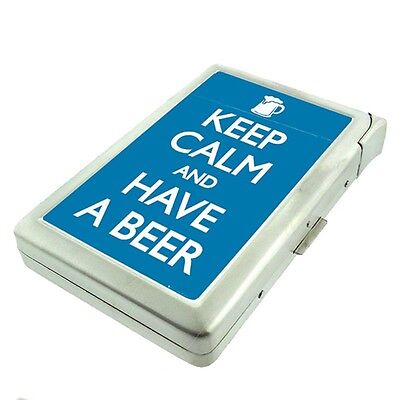 Metal Cigarette Case with Built In Lighter Keep Calm and Have a Beer Design-006