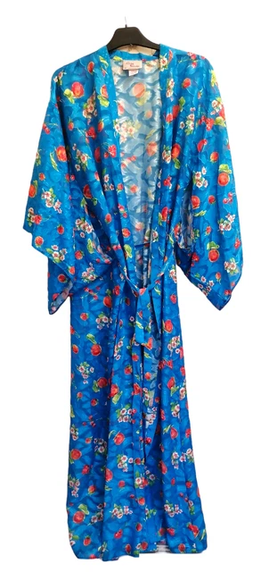 Abito lungo Sandra Pernice Kimono taglia media blu multi frutta vintage