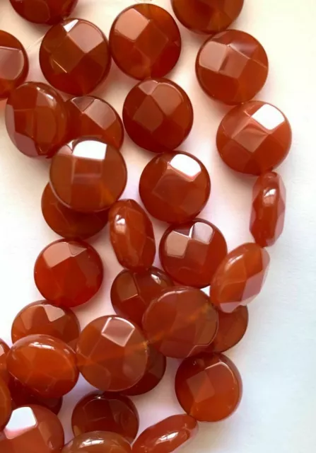 Genuine Carnelian - Faceted Coin Beads - 12mm Round - Two 16" Strands