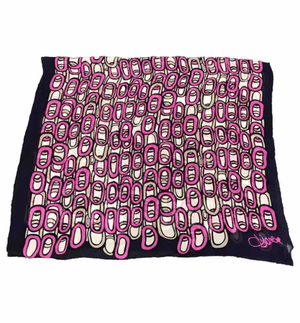 Diane Von Furstenberg Women’s Navy Pink Ring Print 100% Silk Scarf, 70” X 40”