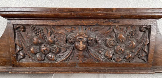 Antique 17th Century Carved Oak Relief Panel Putti Cherub Fruit Flemish Dutch