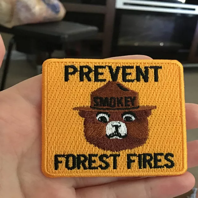 Smokey bear embroidered patch Prevent forest fires. Vintage patch fire safety