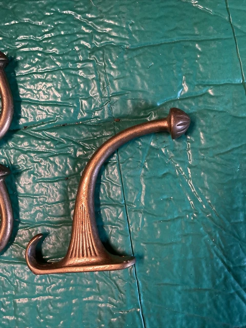 Vintage Lot of 3 Solid Brass Coat Hooks5x 3 1/2"  Heavy Duty 3