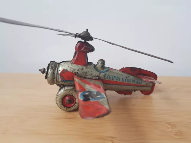 Vintage Tomiyama Pre-war Japan Cierva Gyro Plane Copter.Clockwork windup tin toy