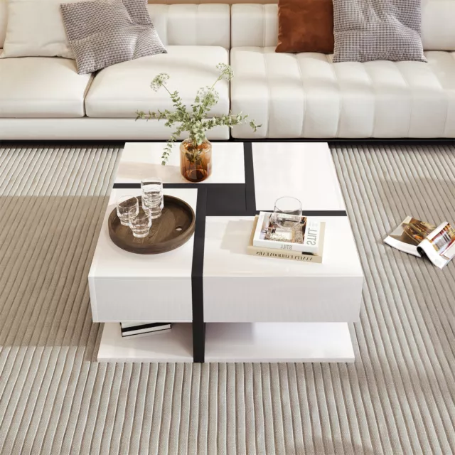 Coffee Table Gloss White Sofa Center Table With Storage Drawers for Living Room