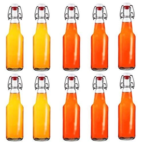 10 Pack Clear Swing Top Glass Bottles, 8.5 oz Glass Brewing Bottles wi...