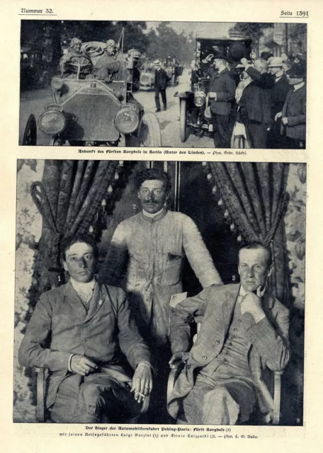 Die Sieger der Automobilfernfahrt Peking-Paris Histor.Aufnahmen von 1907