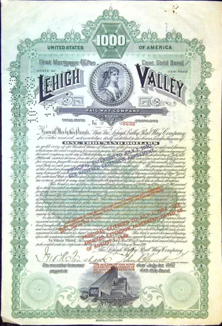 LEHIGH VALLEY  RAILWAY COMPAGNY 4 1/2 % Gold (9232)