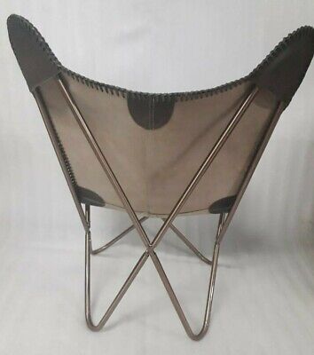 Gray Color Handmade Leather Stitch Butterfly Golden Full Folding Relax Arm chair 3