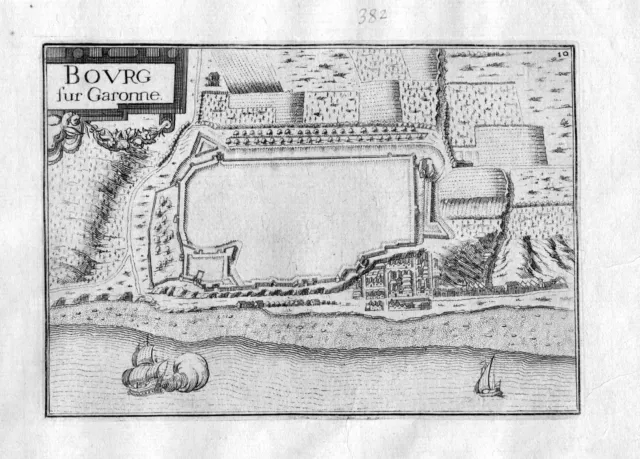 ca. 1630 Bourg Gironde Frankreich Kupferstich Karte map engraving gravure Tassin