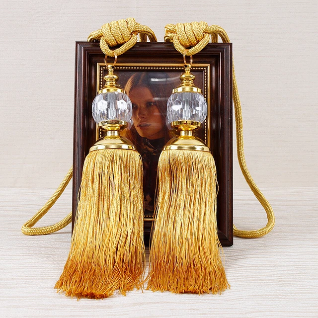 1 Pair Curtain Hold Backs Rope Tassel Tie Backs Crystal Ball Tiebacks Decor 6