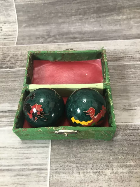 Vintage Asian Stress Chiming Balls 'HEALTHY BALL LOTUS POND'