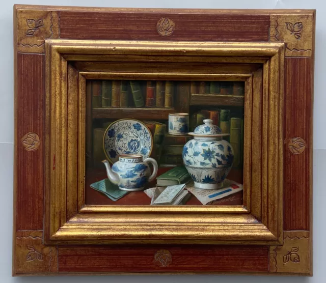 Huile sur panneau par A. Kempendez nature morte porcelaine chinoise A4616