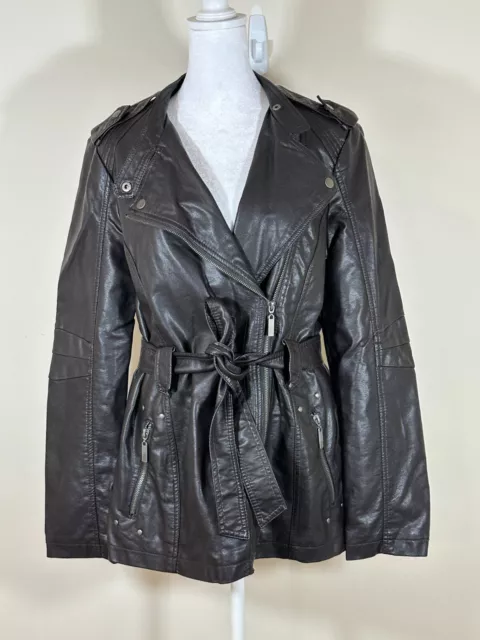 B by Bernardo Women Black Soft Belted Faux Leather Jacket Medium