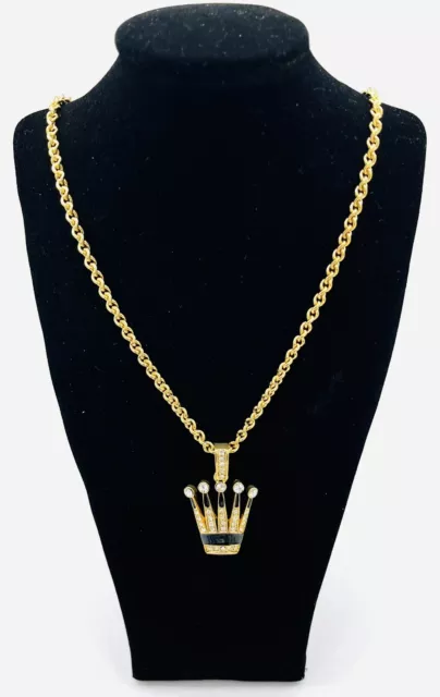 Bijoux Fantaisie Femme Collier avec Pendentif, Doré, Couronne, Zircon, 45 CM