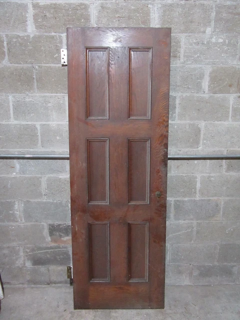 ~ ANTIQUE OAK 6 PANEL DOOR WITH HARDWARE QQ ~ 28 x 81.75 ARCHITECTURAL SALVAGE