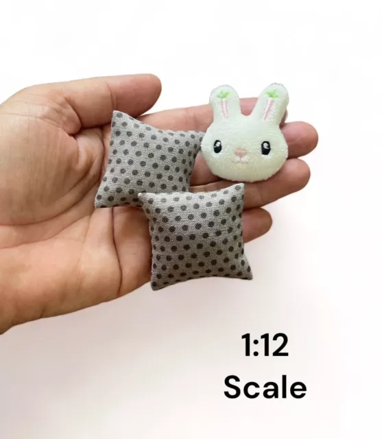 3pcs 1/12 Dollhouse Miniature Pillow Cushions Grey Dots Bunny Sofa Couch Bed  BN