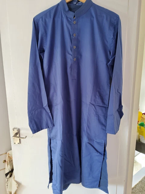 Junaid Jamshed Kurta da uomo - blu - PICCOLO - INDOSSATO UNA VOLTA!