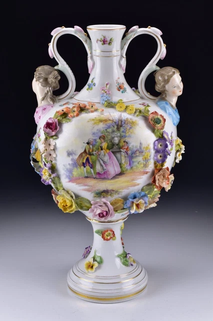 Antique Carl Thieme Dresden German Porcelain Urn Vase