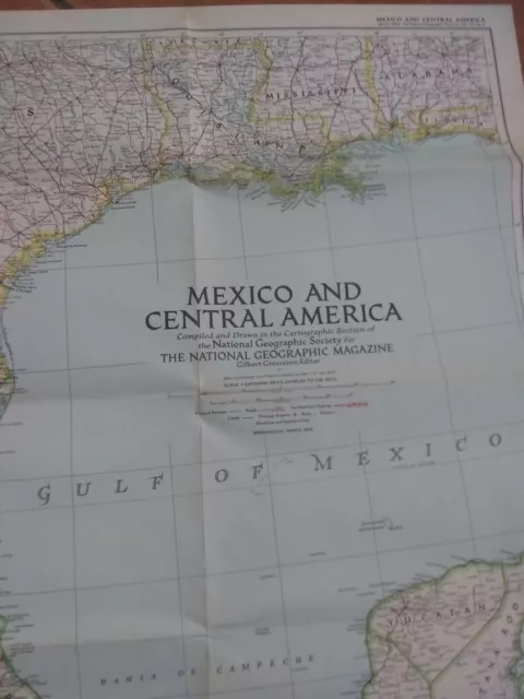 Vintage Original 1953 Map Mexico & Central America National Geographic